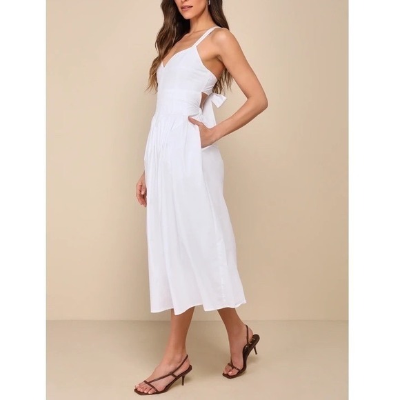 Lulus Dresses & Skirts - Lulus Strolling Sicily Midi Dress Womens Large White Cotton Pleated Backless